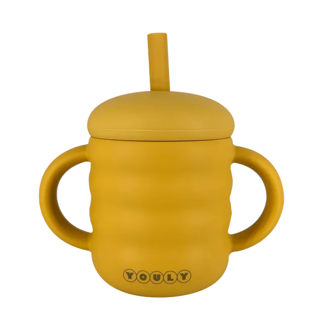Youly Bubble tazza con cannuccia ocra in silicone alimentare