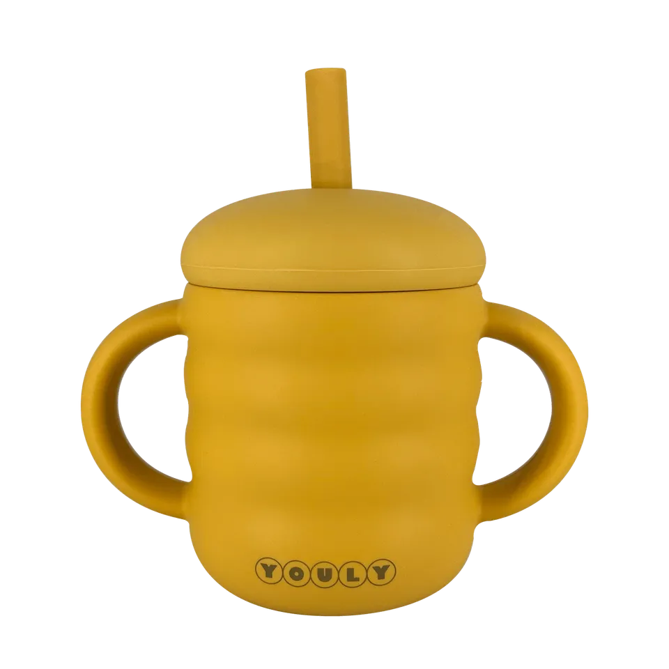 Youly Bubble tazza con cannuccia ocra in silicone alimentare