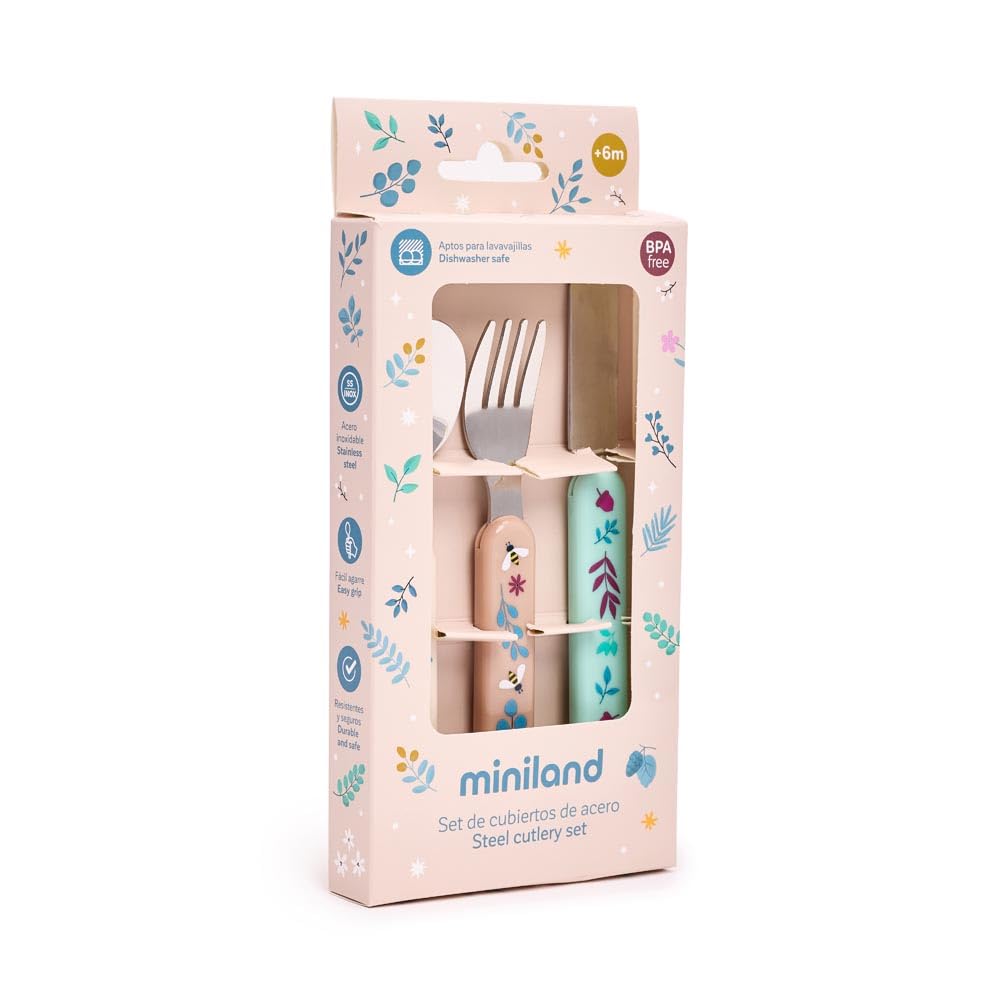 Miniland Dreamland set posate bambino inox 3 pezzi presa facile