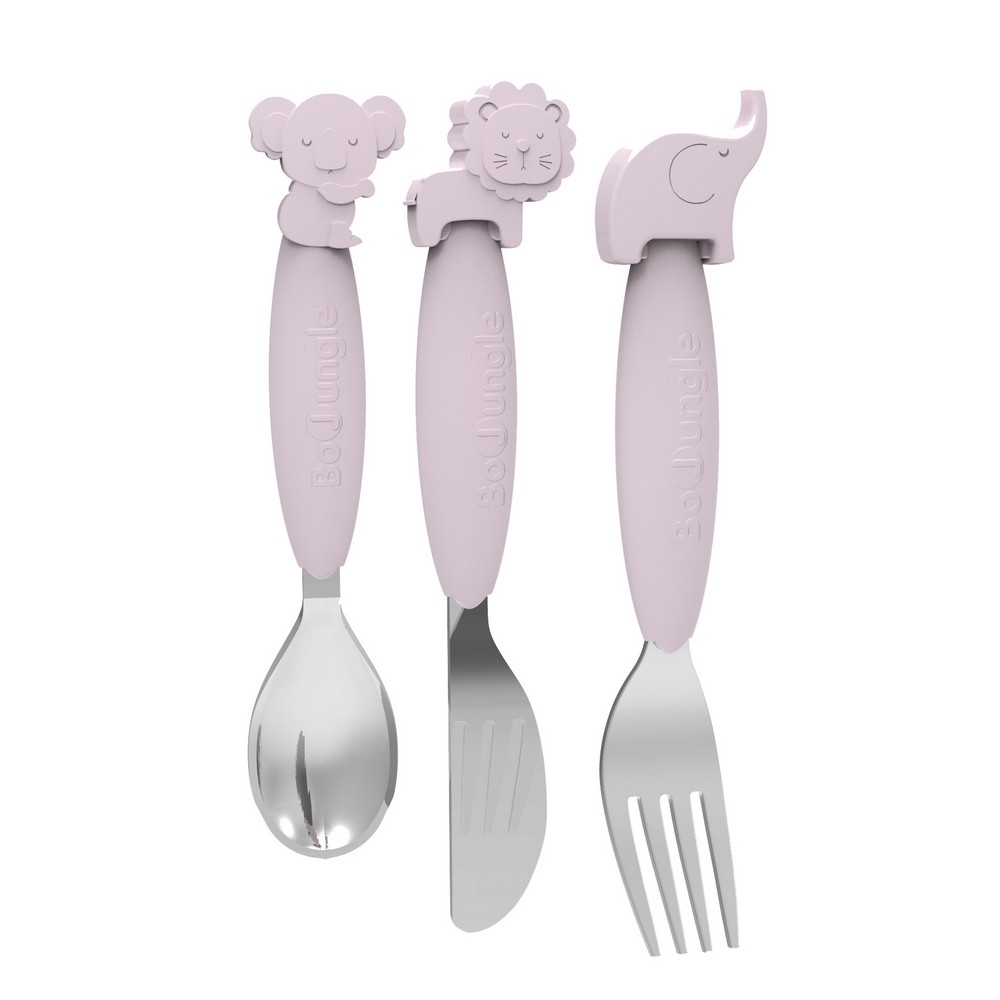 BoJungle Silicone Spoon-Fork-Knife Set pappa silicone rosa