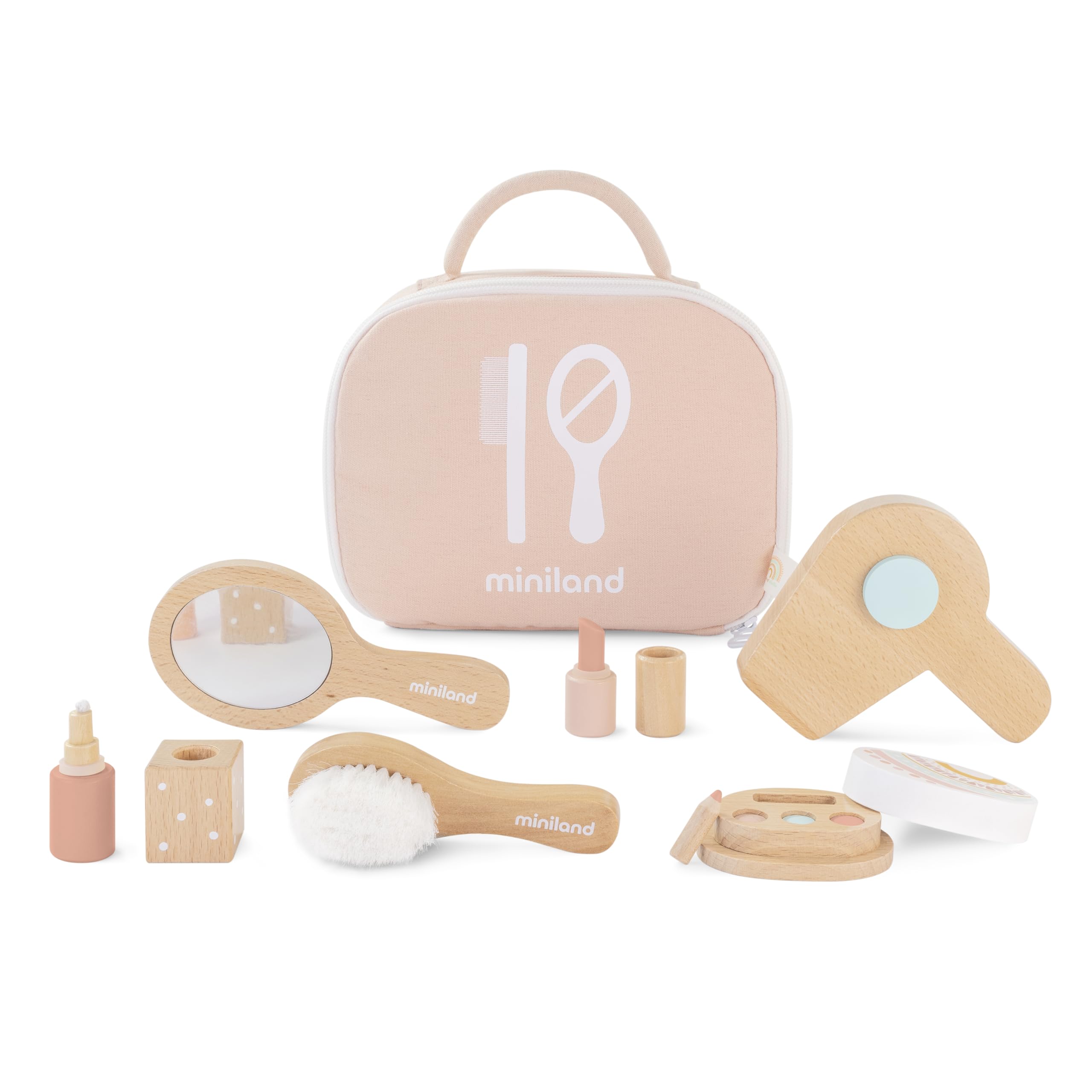Miniland Set Bellezza Legno per bambole valigetta accessori