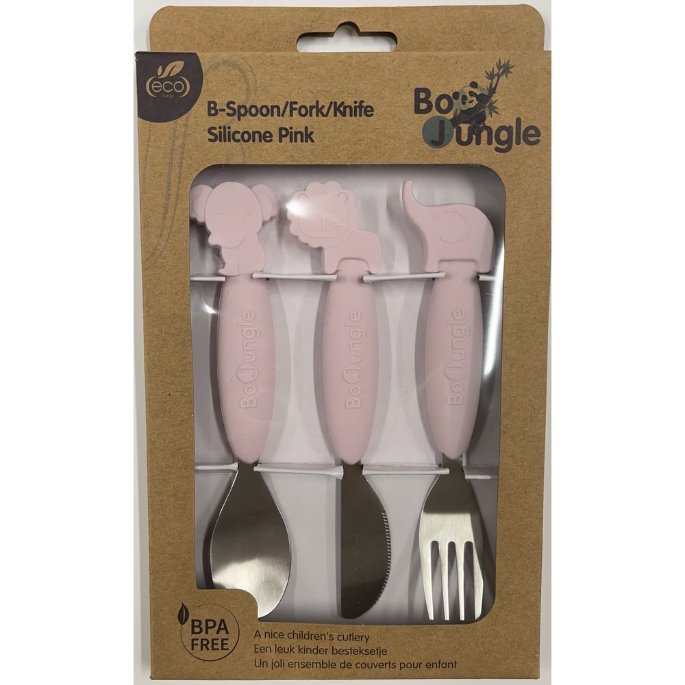 BoJungle Silicone Spoon-Fork-Knife Set pappa silicone rosa