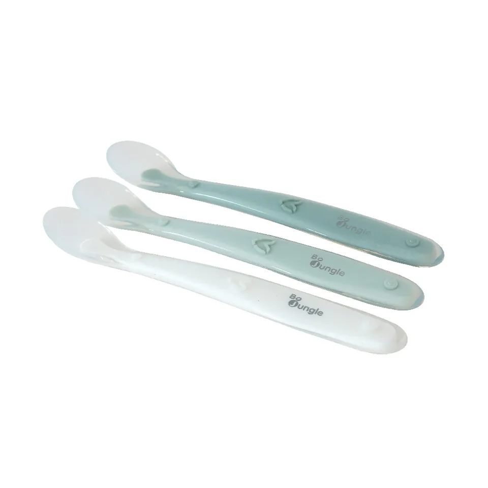 BoJungle Soft Spoons 3 cucchiaini silicone bianco salvia giada