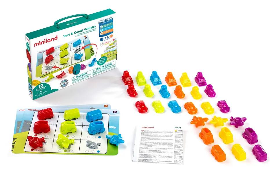Miniland Sort & Count gioco veicoli 36 pezzi 6 colori