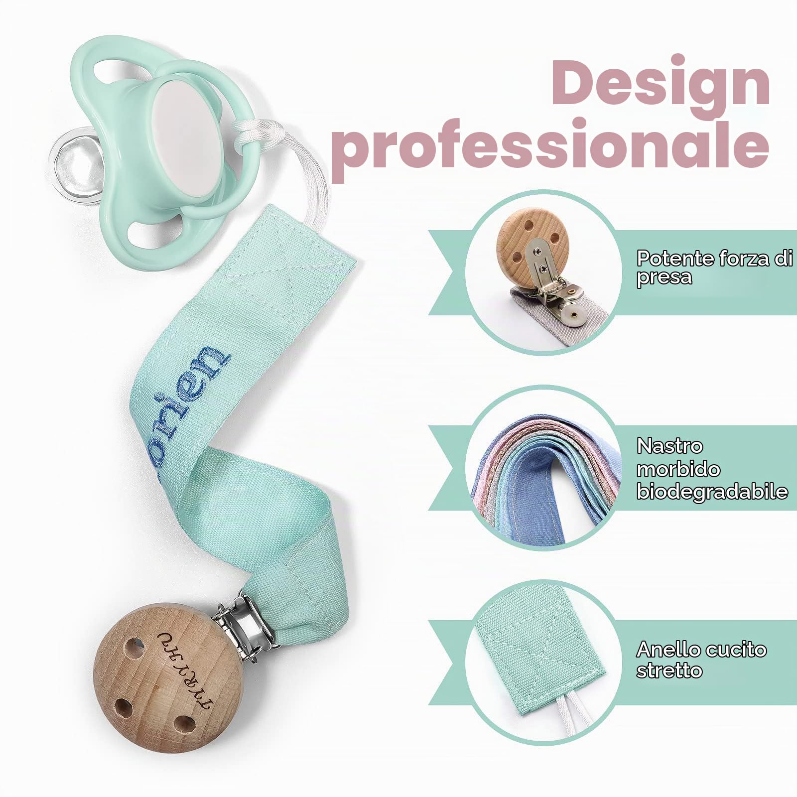 TYRY.HU Customize Name catenella portaciuccio rosa ciano 2 pezzi