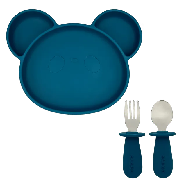 Youly Set pappa piatto ventosa + posate blu