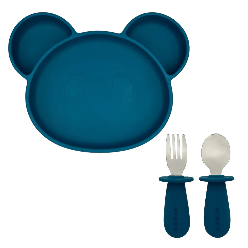 Youly Set pappa piatto ventosa + posate blu
