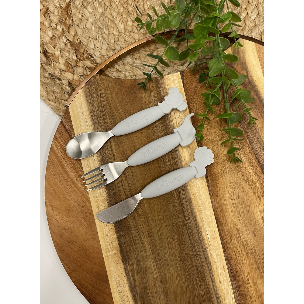 BoJungle Food & Drink set posate silicone bimbo grigio