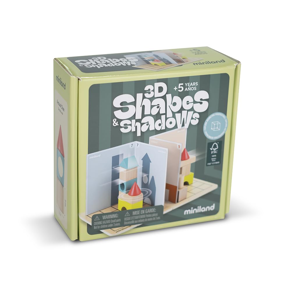 Miniland Shapes Shadows gioco logica legno 12 sfide 5 anni