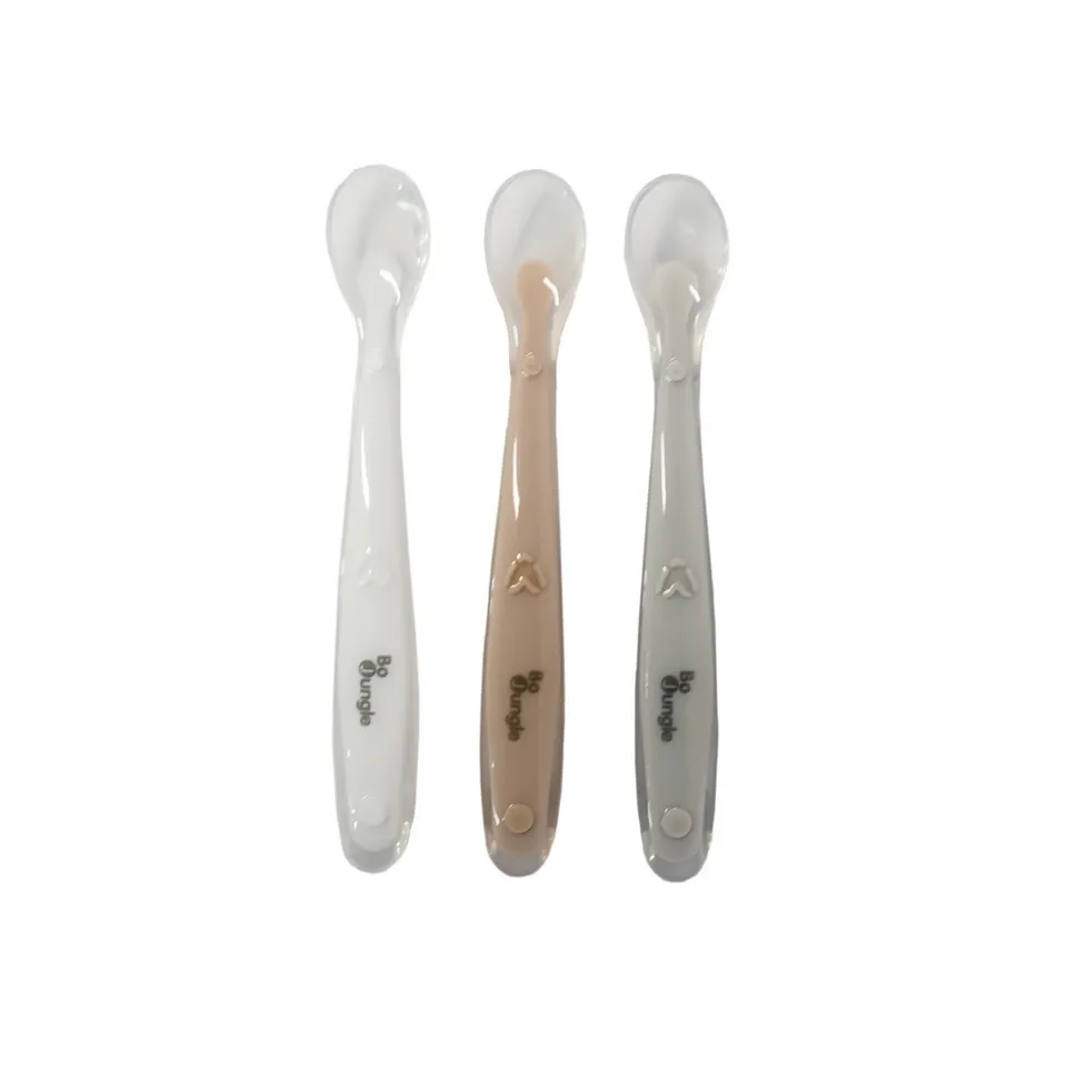 BoJungle Food Cucchiaini Silicone 3 Pz Bianco Grigio Terracotta