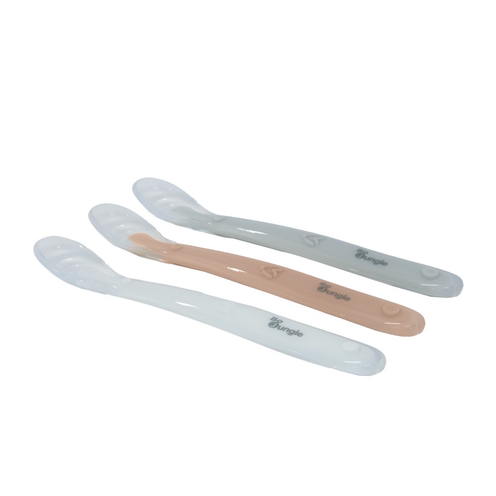 BoJungle Food Cucchiaini Silicone 3 Pz Bianco Grigio Terracotta