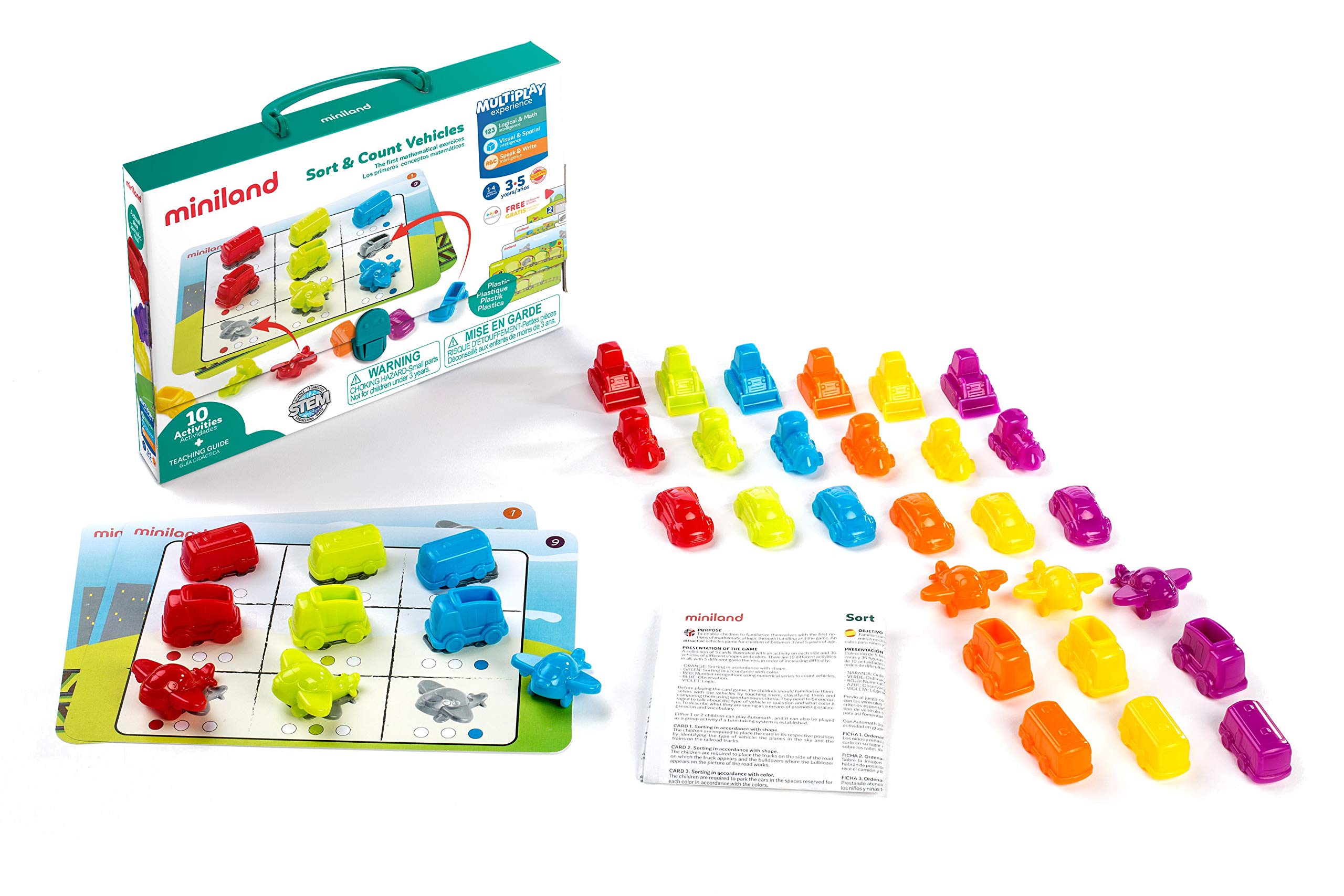 Miniland Sort & Count gioco veicoli 36 pezzi 6 colori
