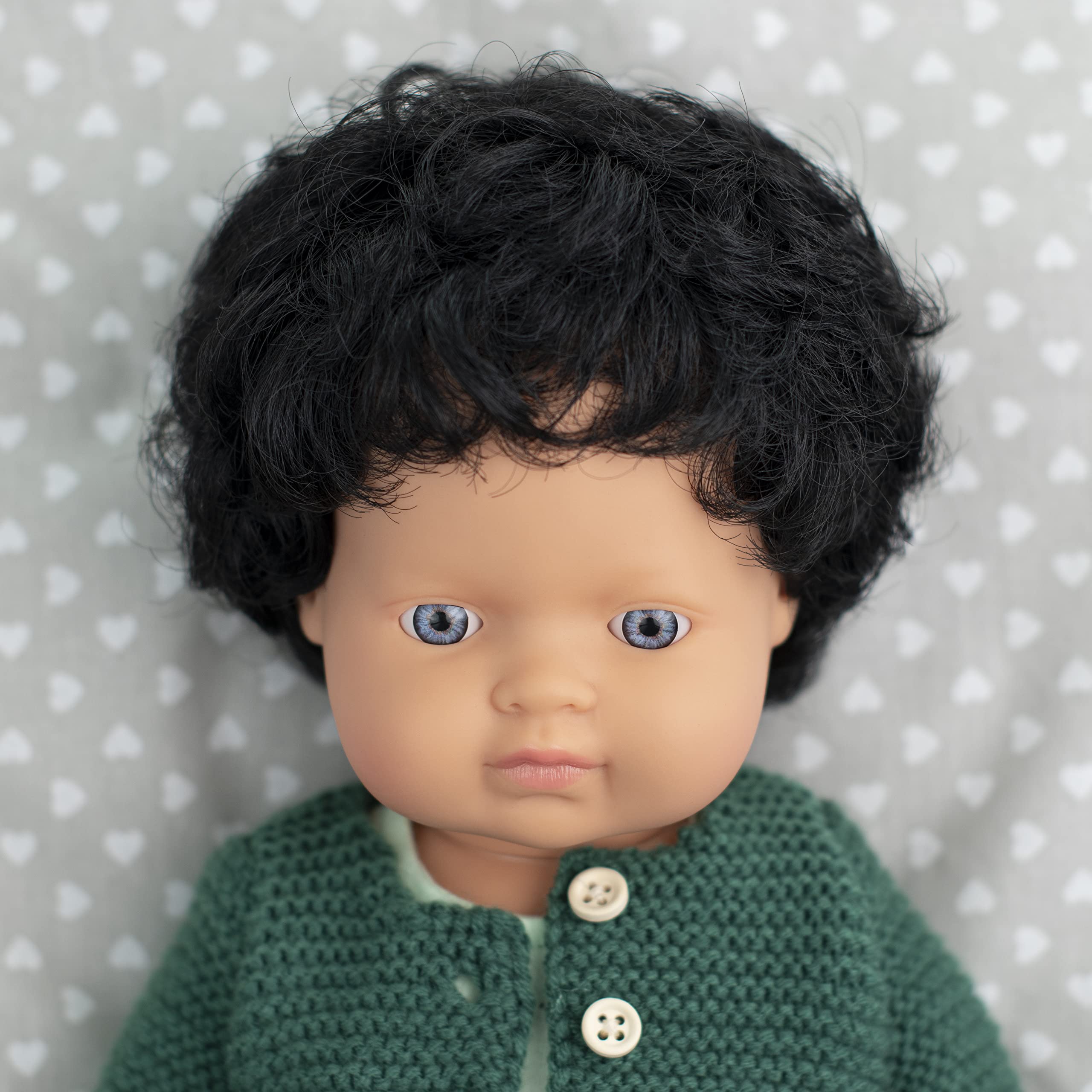 Miniland Bambola Europeo 38 cm vinile capelli ricci bambino