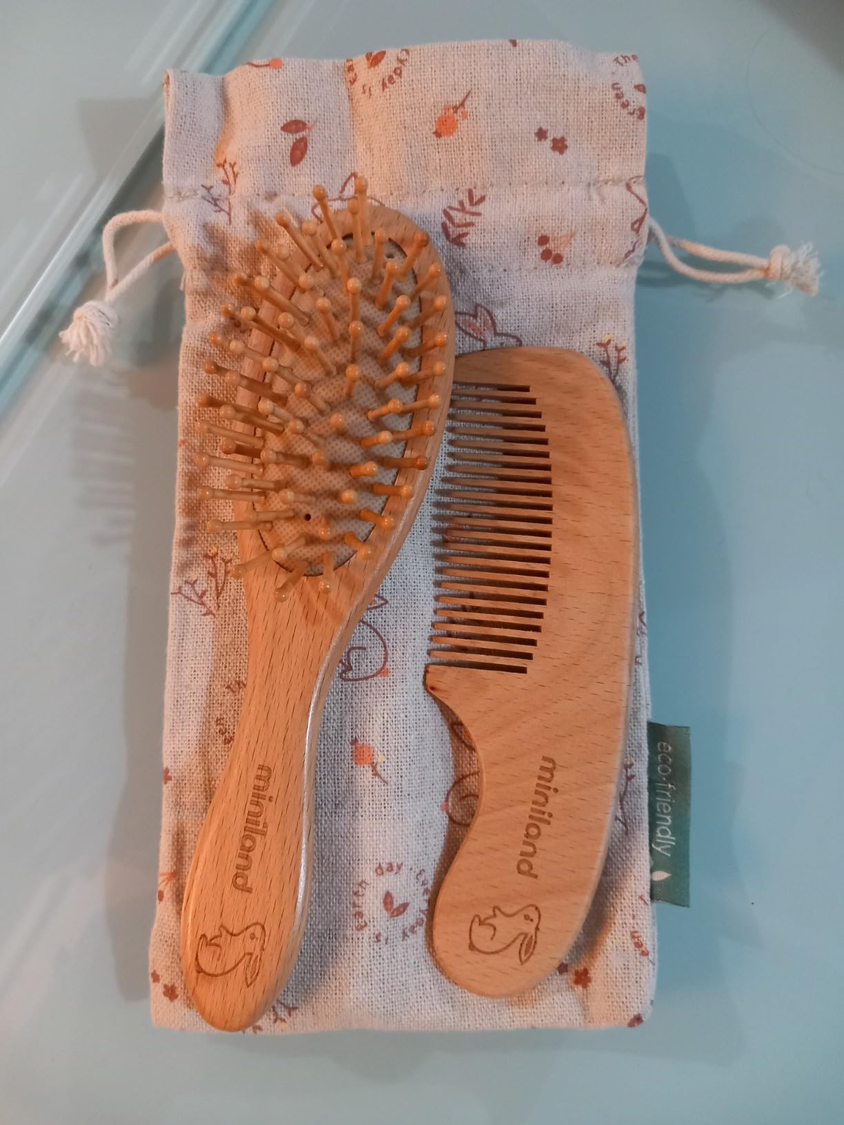 Miniland Bagno Bunny Set Spazzola Capelli Legno