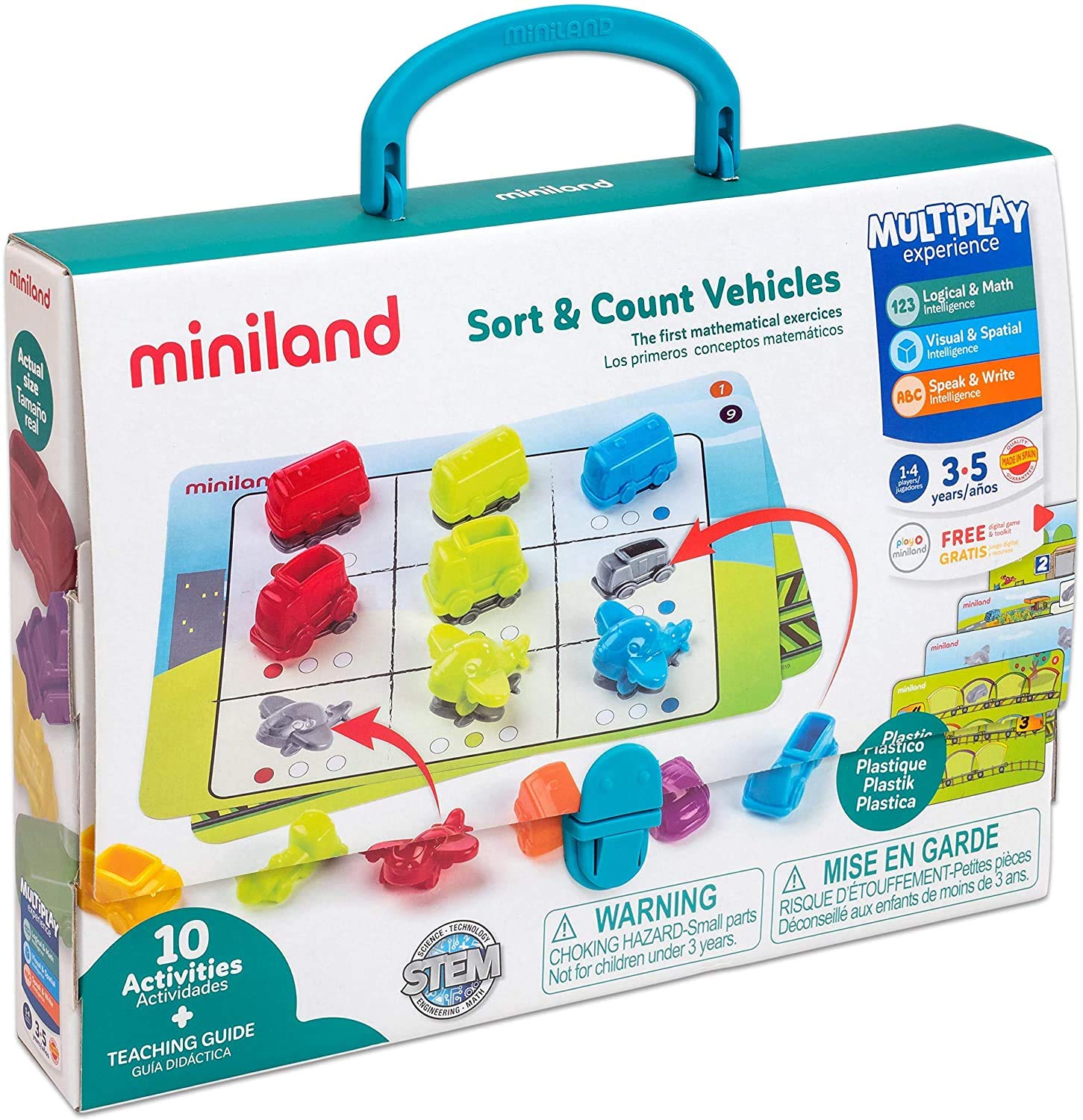 Miniland Sort & Count gioco veicoli 36 pezzi 6 colori