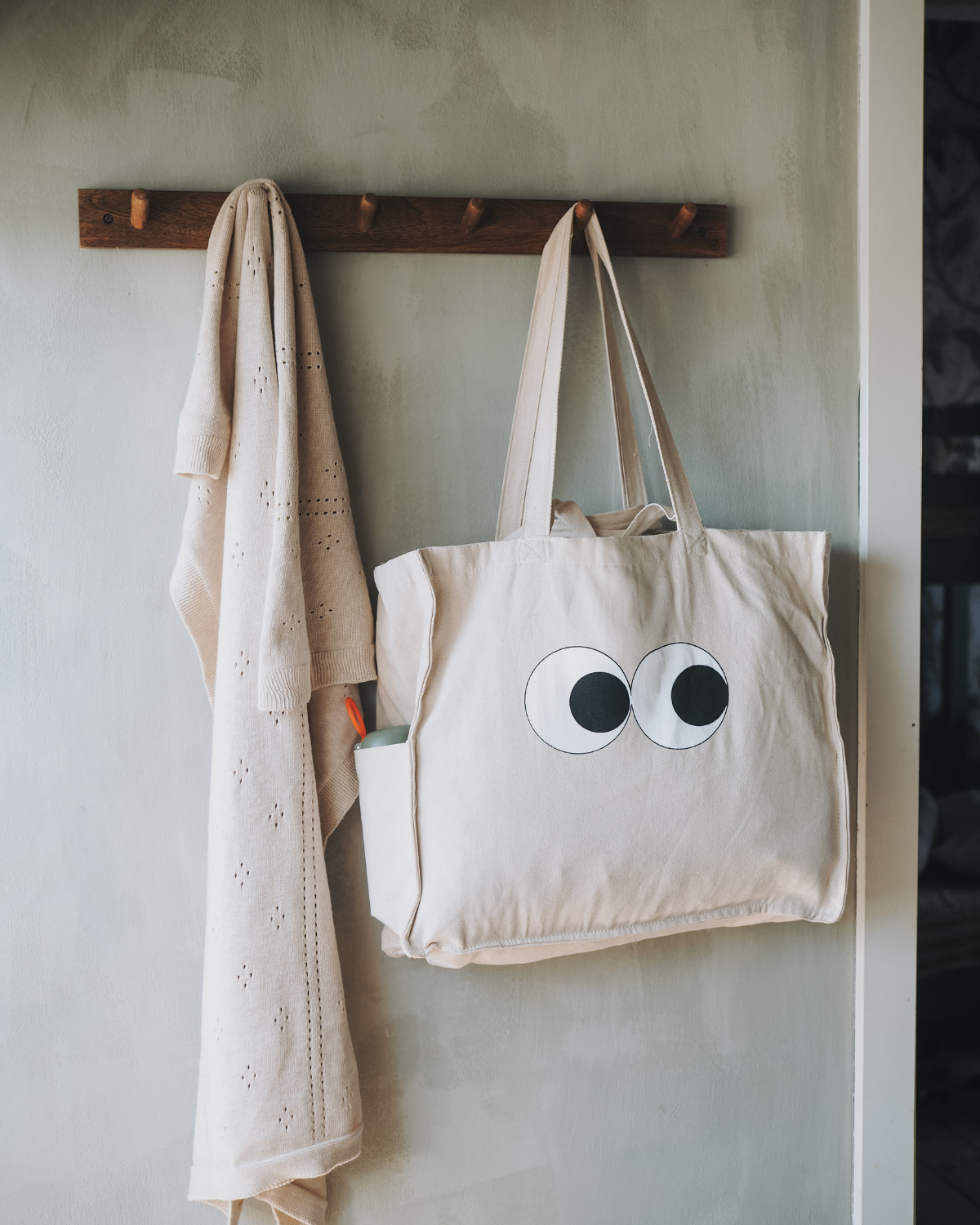 Noui Noui Shopper Eyes Borsa Cotone con Tasca Borraccia
