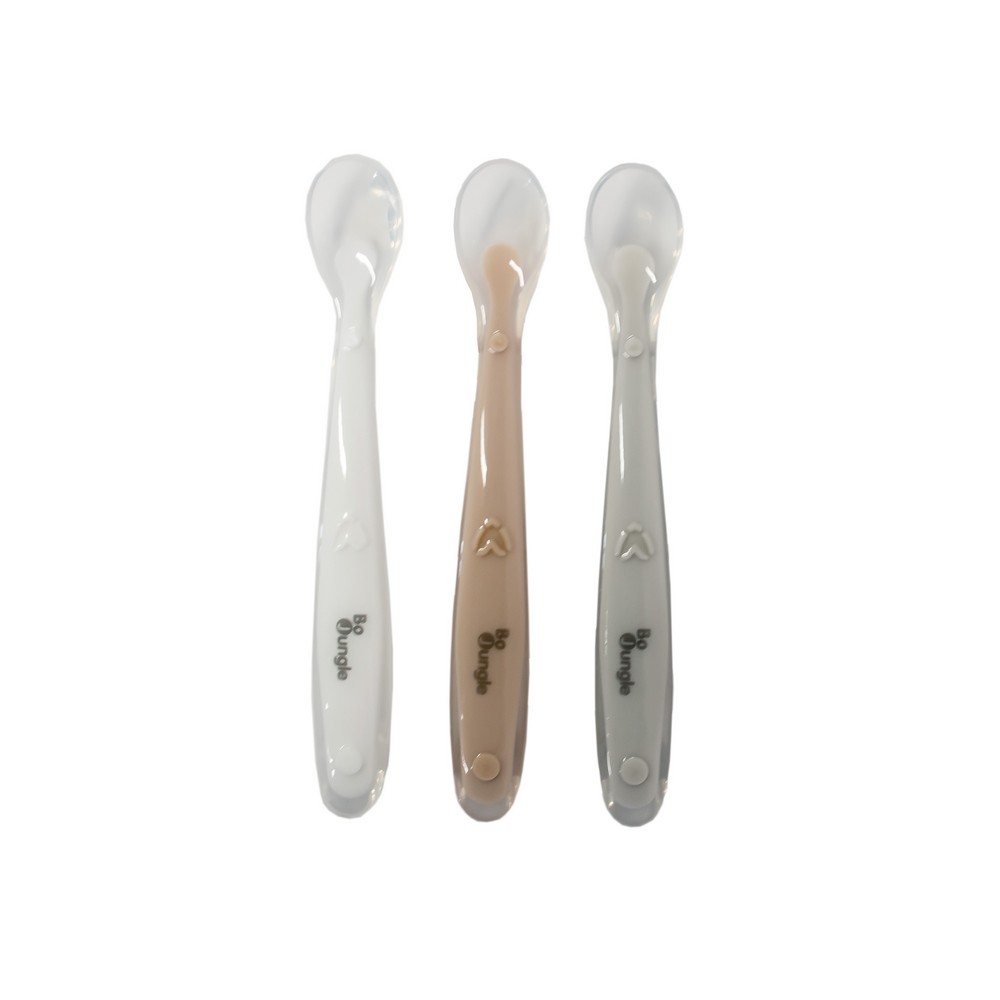 BoJungle Food Cucchiaini Silicone 3 Pz Bianco Grigio Terracotta