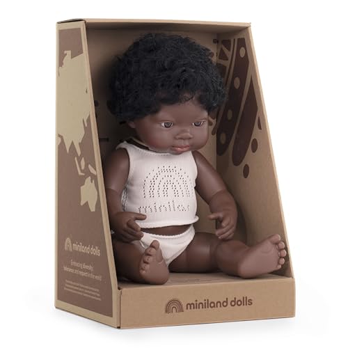 Miniland Bambola Africana 38 cm Vinile 31153 con Intimo