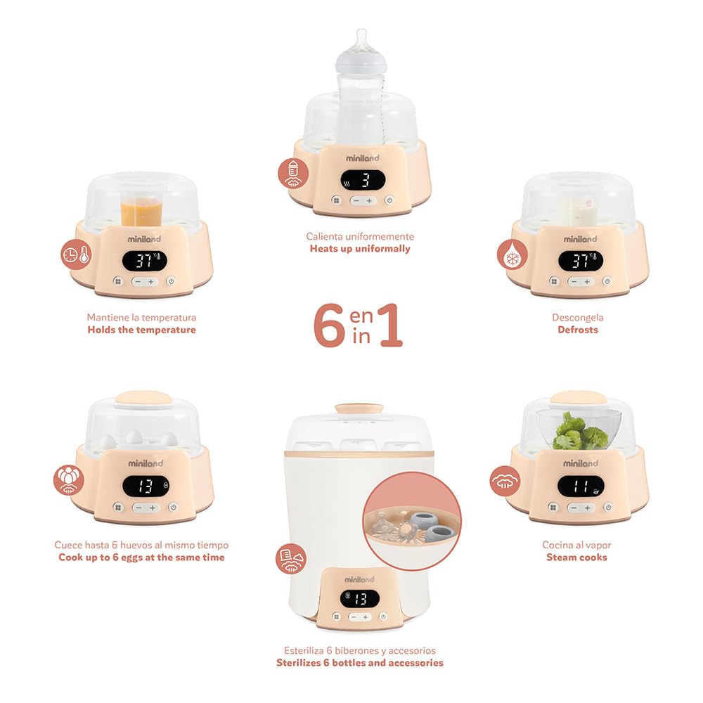 Miniland Super 6 Scaldabiberon Sterilizzatore 6 in 1 Beige