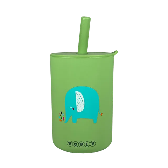 Youly Elefante tazza con cannuccia silicone con coperchio