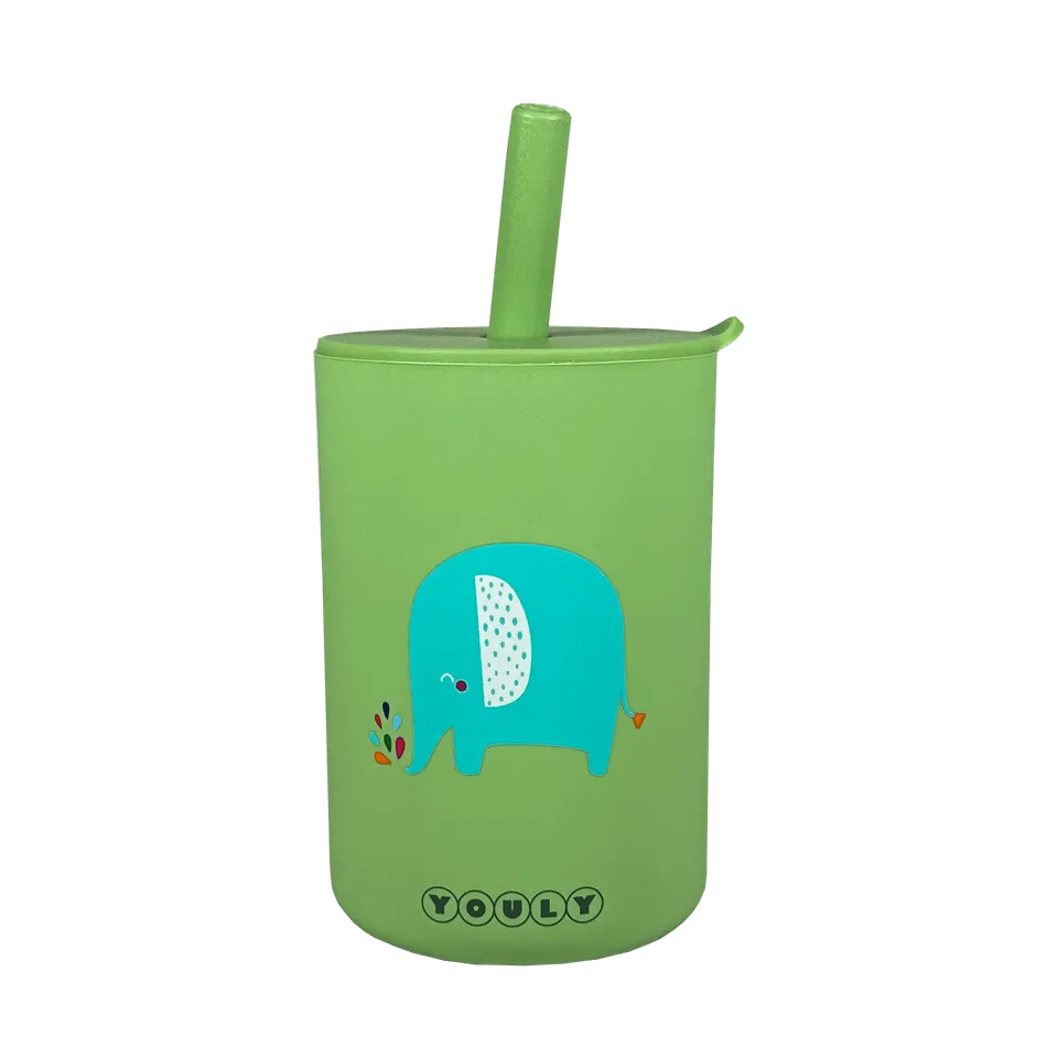 Youly Elefante tazza con cannuccia silicone con coperchio