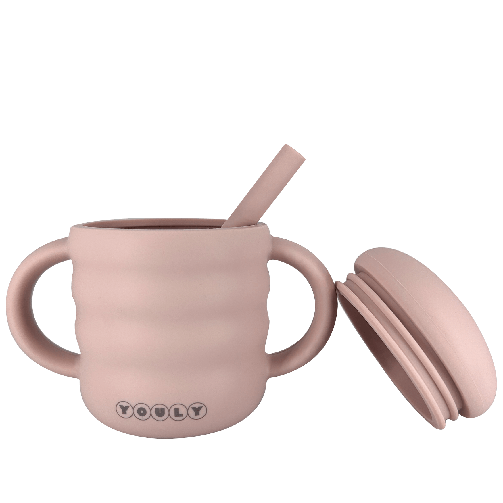 Youly Bubble tazza con cannuccia rosa cipria con manici