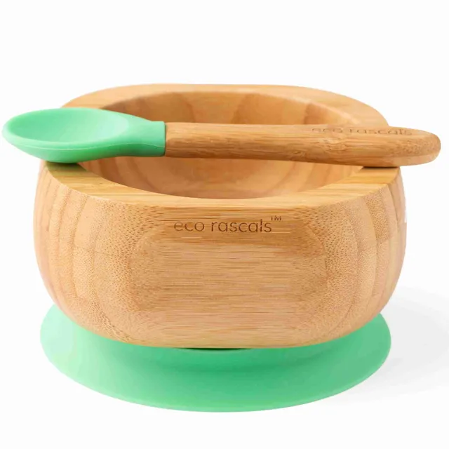 Eco Rascals Bamboo Bowls Ciotola Ventosa Verde con cucchiaio