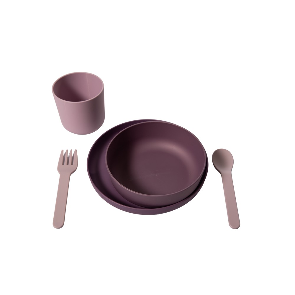 BoJungle set pappa 5 pz CPLA viola-rosa piatto tazza ciotola