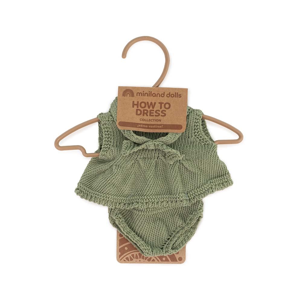 Miniland Vestito Verde Maglia Bambola 21 cm con Cerchietto