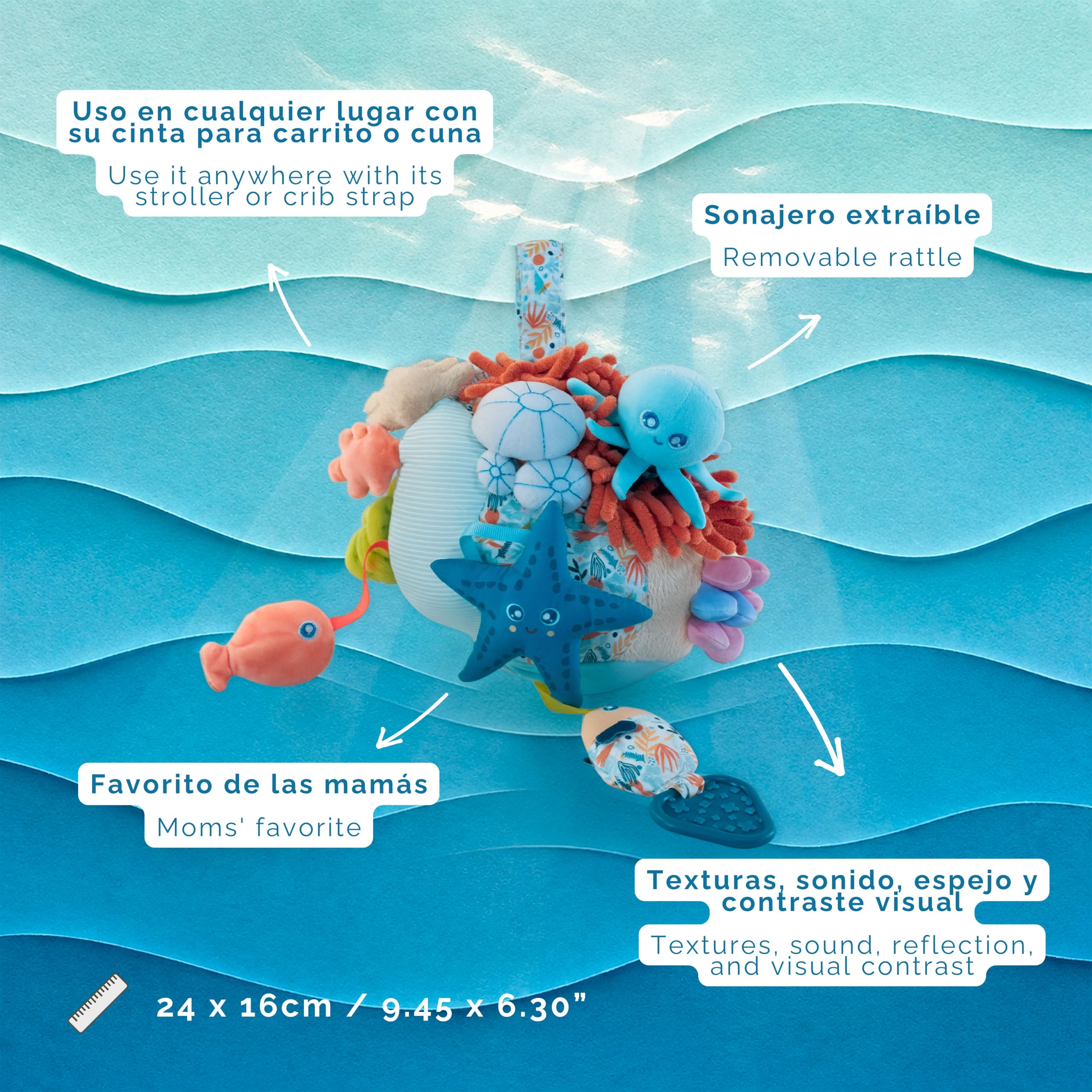 Miniland Sensorial Reef Peluche Sensoriale Neonati Sonaglio