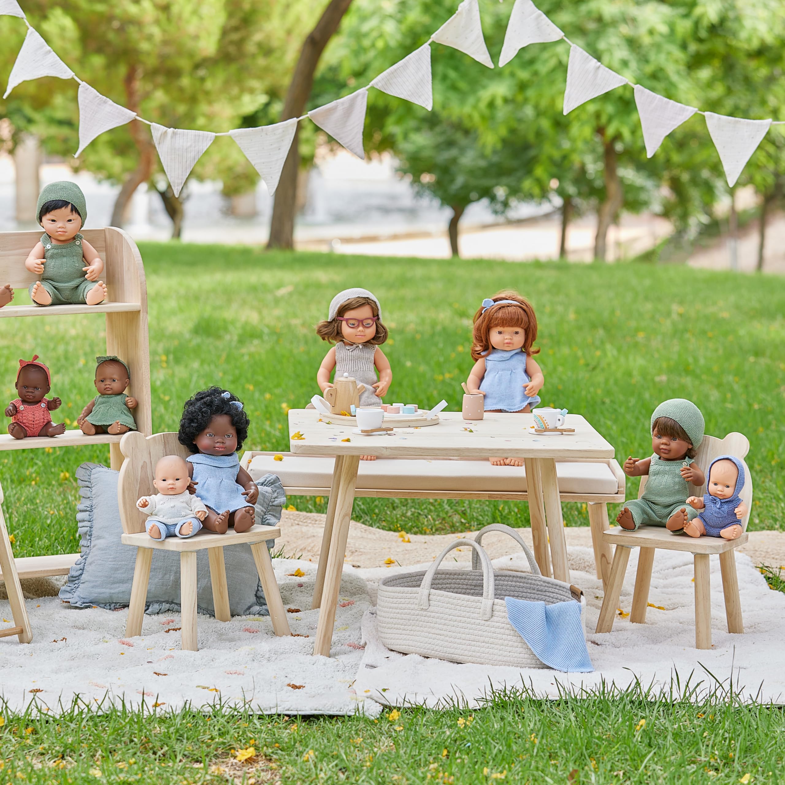 Miniland Set Igiene Legno per Bambole Borsa Vasino 6 Pezzi