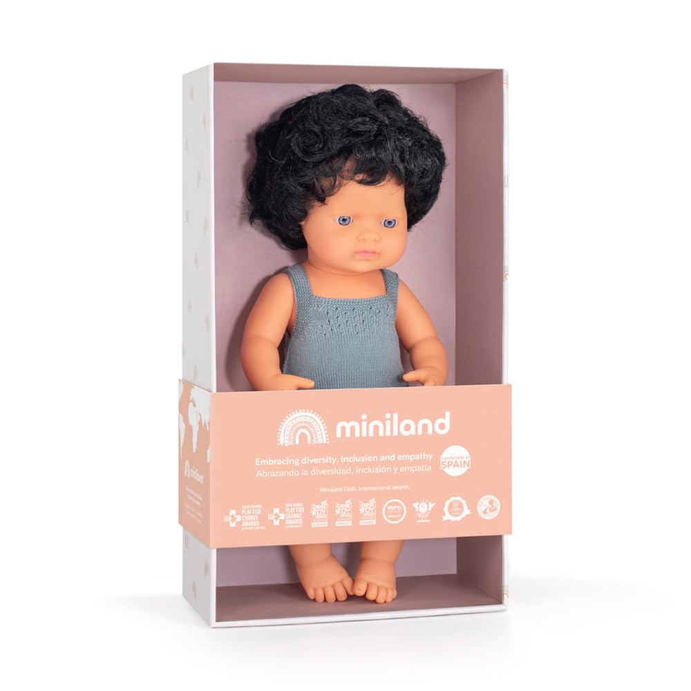 Miniland Colourful Bambola Caucasica 38 cm Ricci Neri