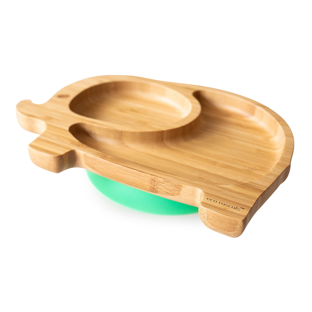 Eco Rascals Bamboo Plates Elephant piatto ventosa verde 2 scomparti
