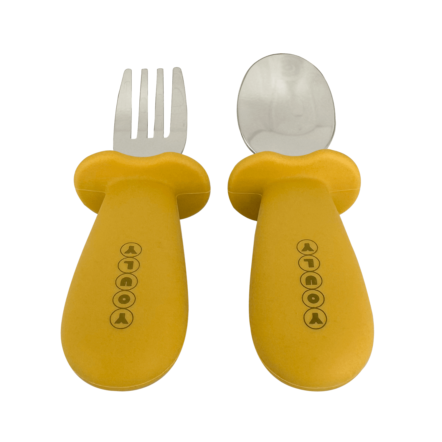 Youly posate bimbi giallo ocra forchetta e cucchiaio inox