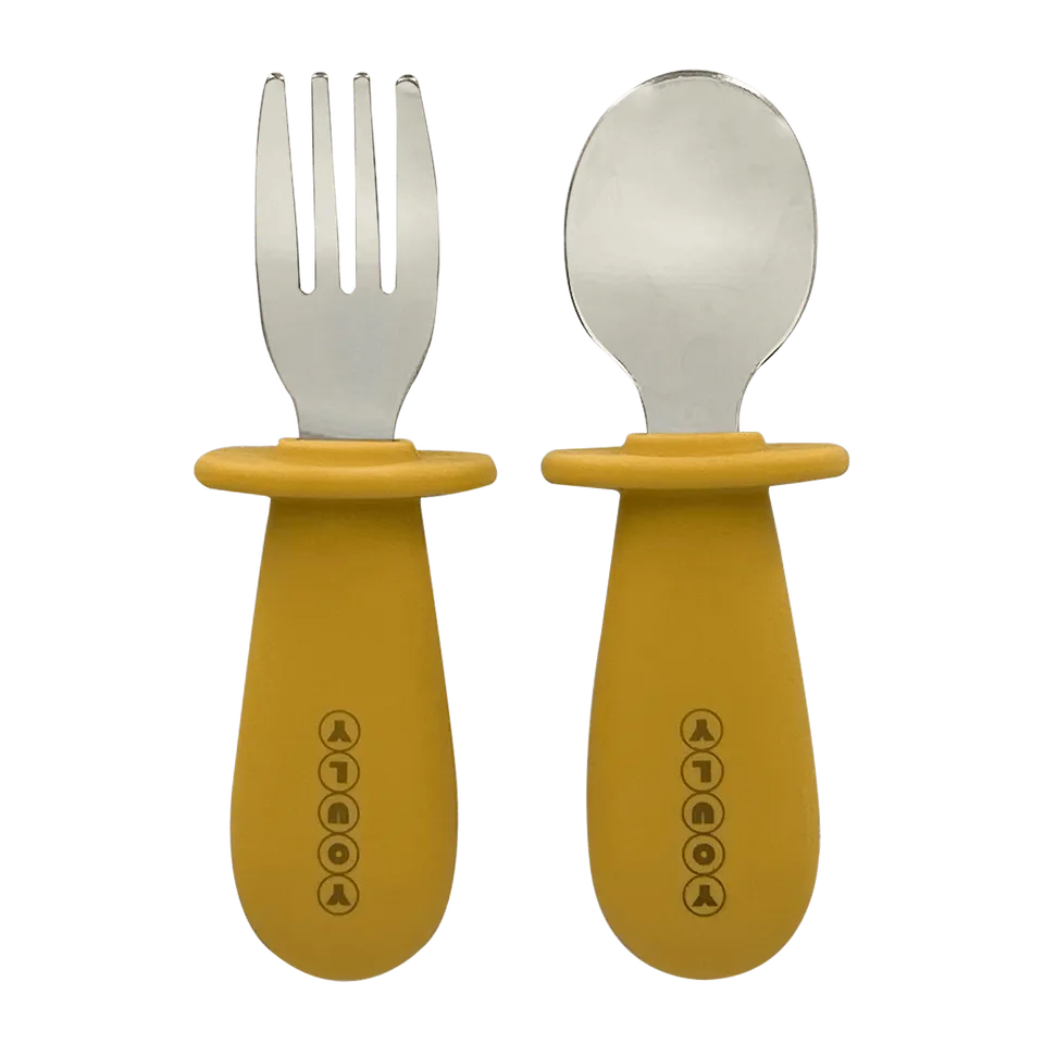 Youly posate bimbi giallo ocra forchetta e cucchiaio inox