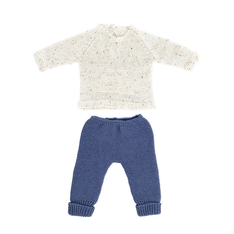 Miniland set beige blu vestito bambola 40 cm maglia
