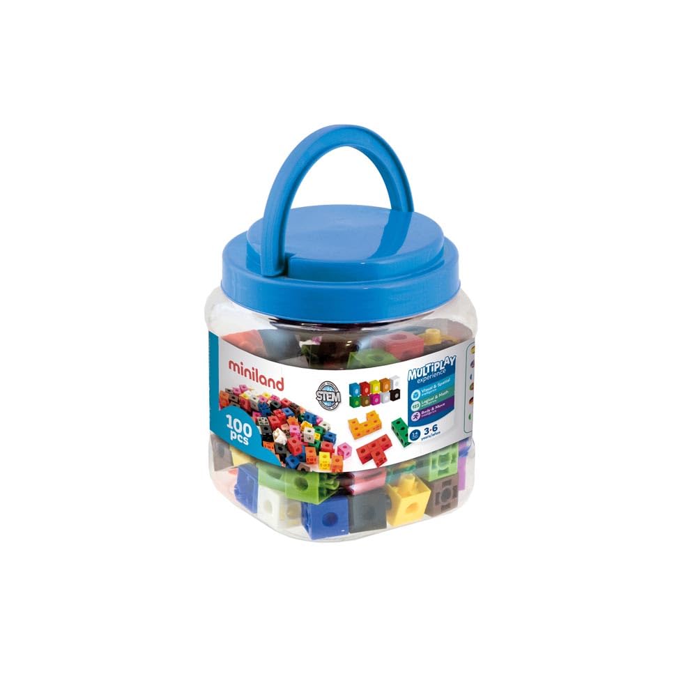 Miniland Blocchi cubetti in barattolo 100 pezzi 2 cm colori