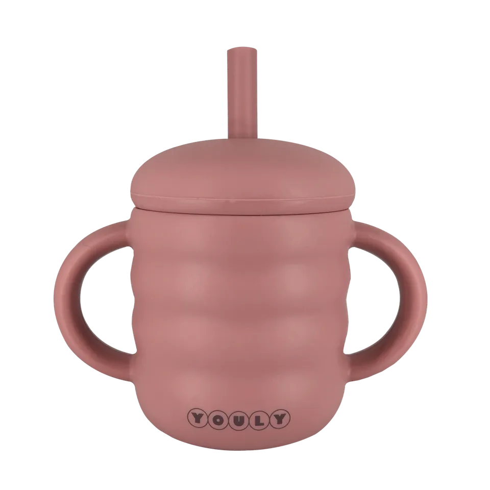 Youly Bubble Tazza con Cannuccia Rosa Vintage in Silicone