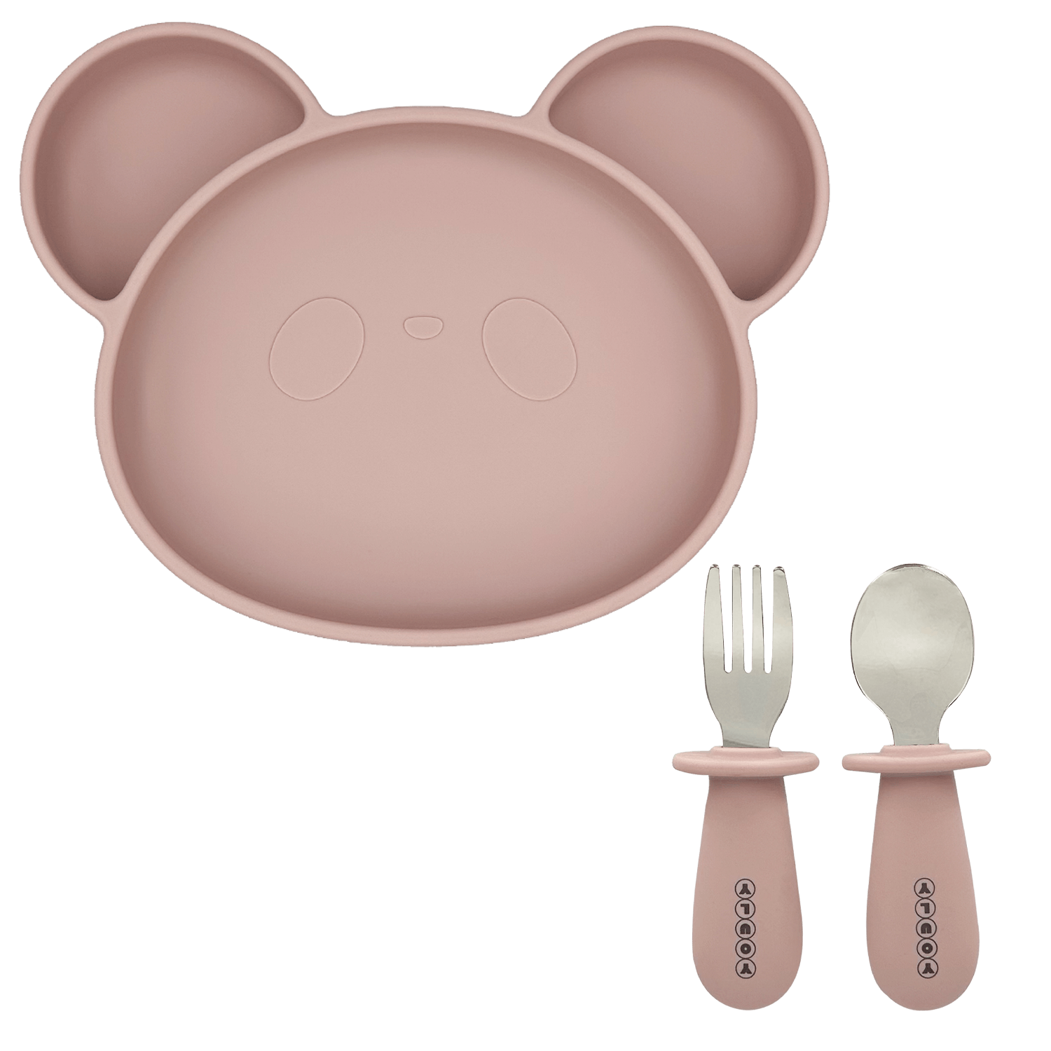 Youly Set Pappa Orso piatto ventosa rosa con posate