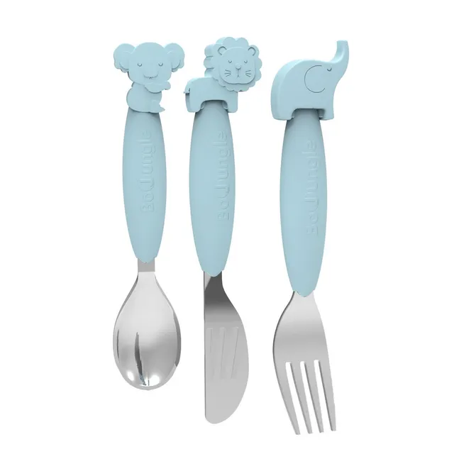 BoJungle Silicone Spoon-Fork-Knife Set posate bimbo blu