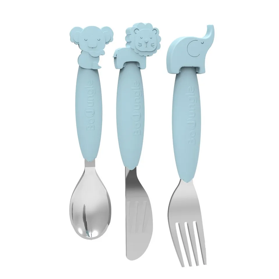 BoJungle Silicone Spoon-Fork-Knife Set posate bimbo blu