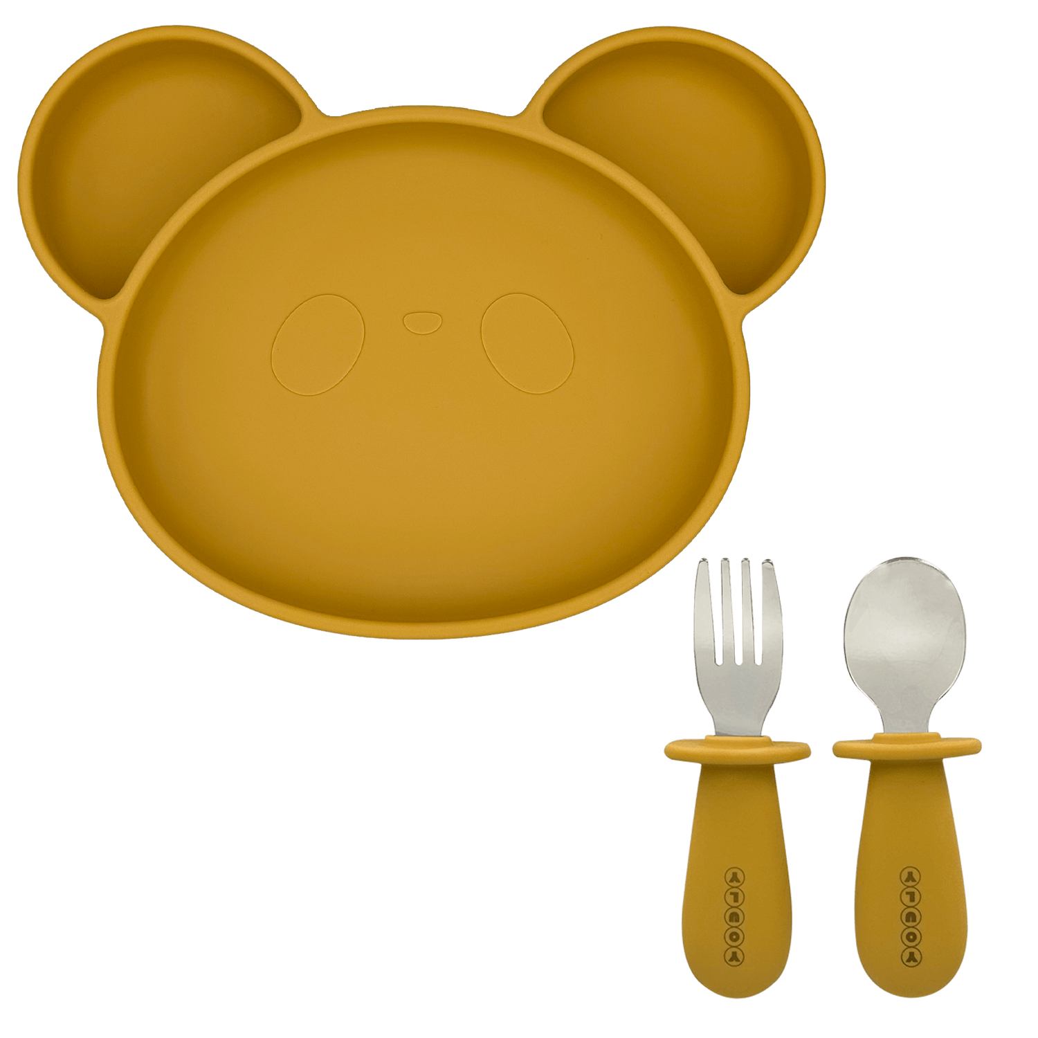 Youly set pappa giallo ocra piatto orso e posate