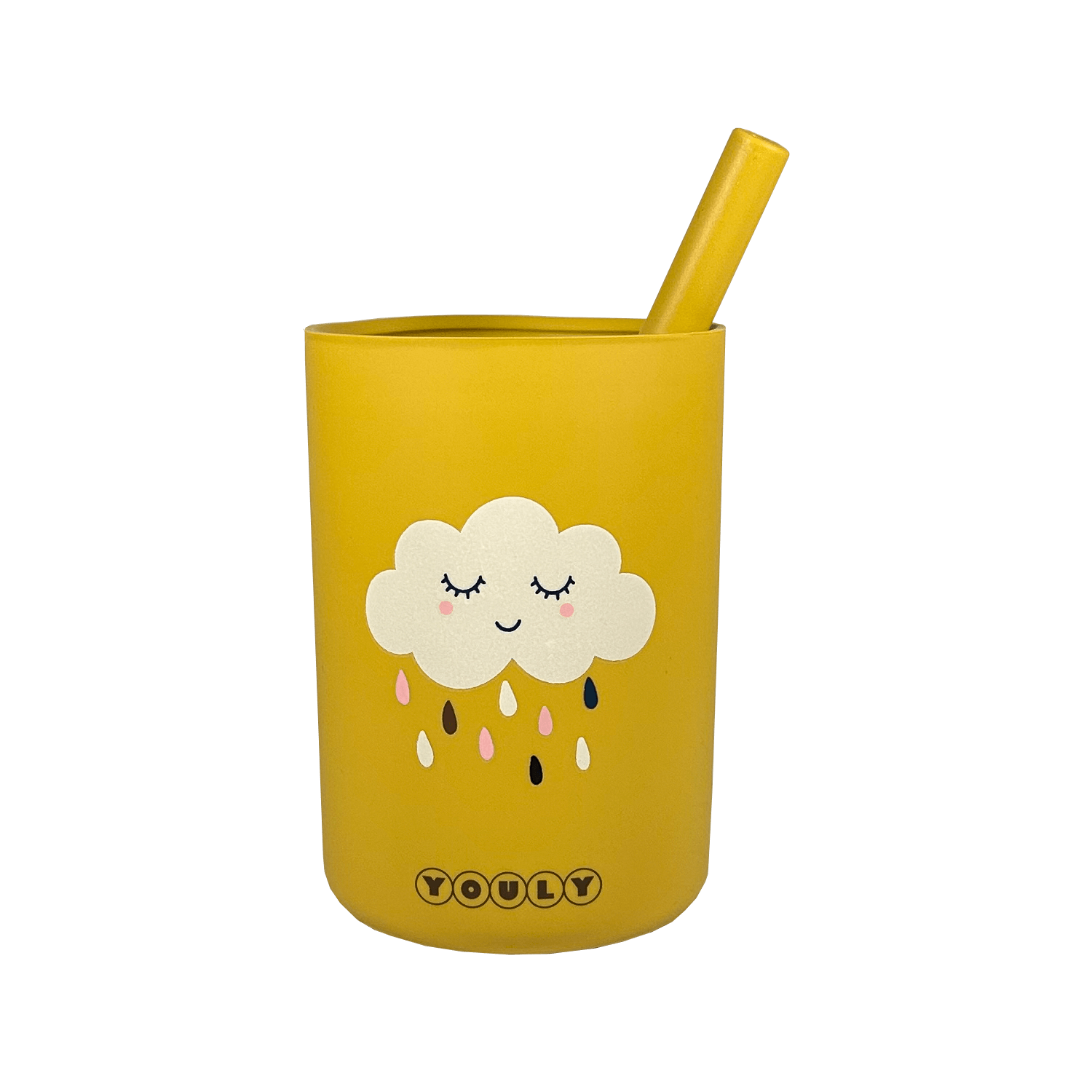 Youly Nuvola tazza con cannuccia ocra in silicone alimentare