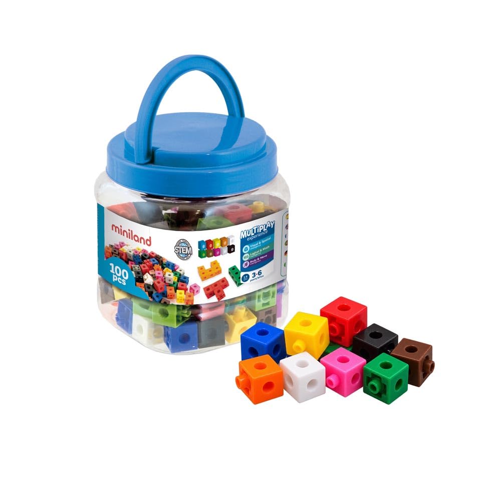 Miniland Blocchi cubetti in barattolo 100 pezzi 2 cm colori