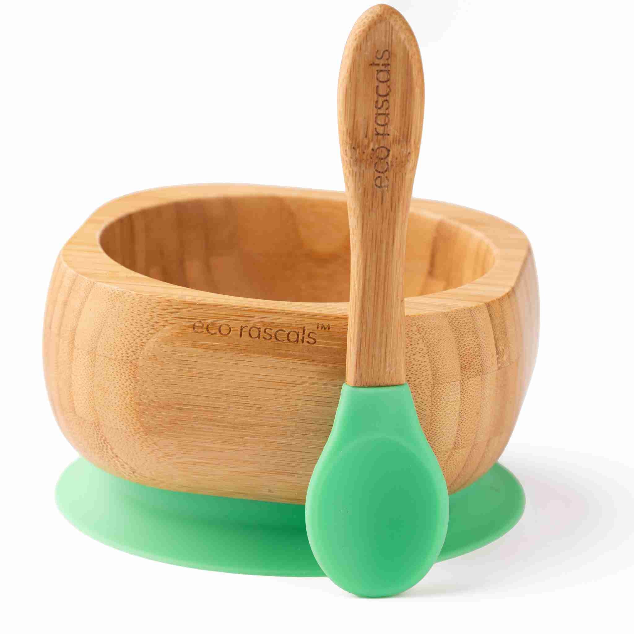 Eco Rascals Bamboo Bowls Ciotola Ventosa Verde con cucchiaio