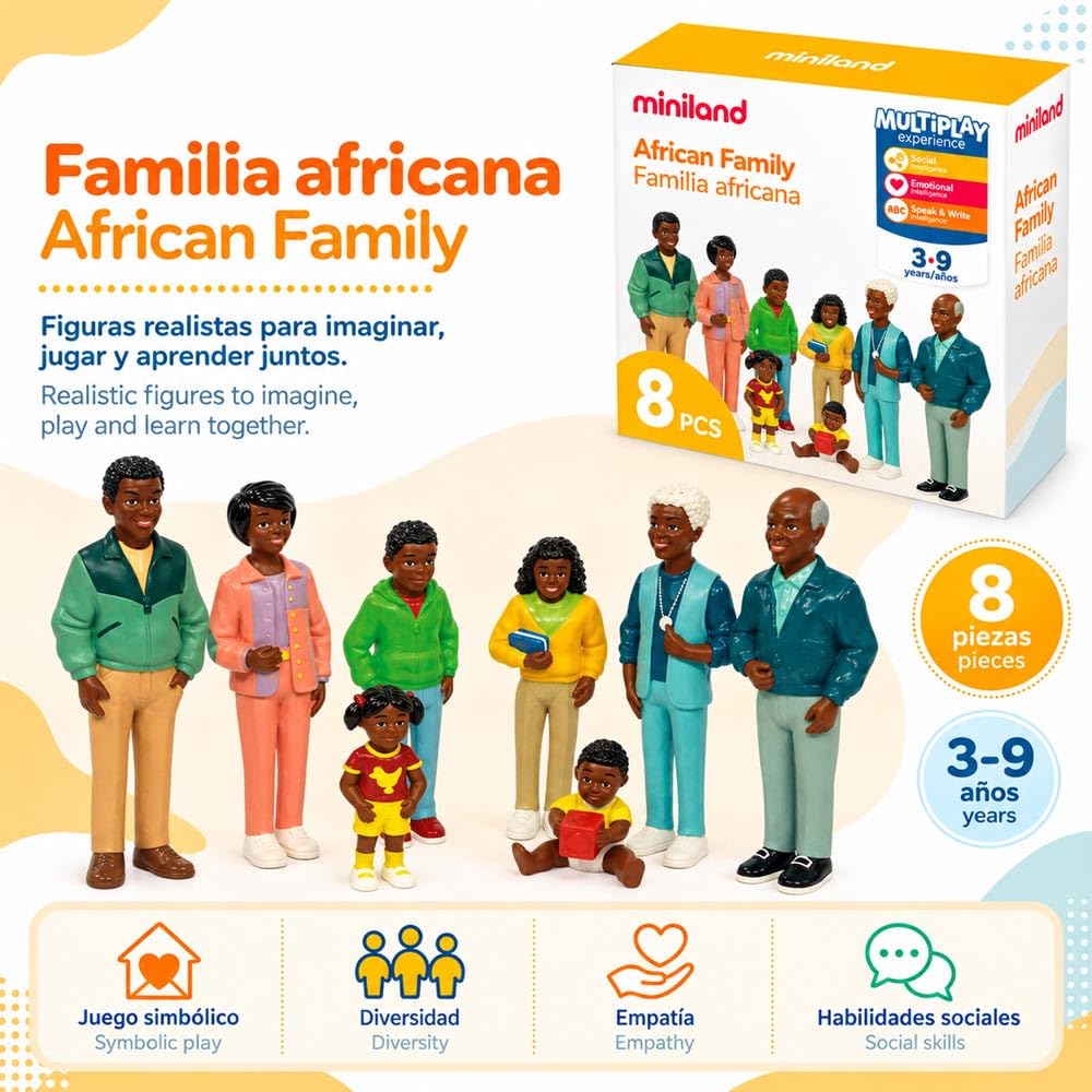 Miniland 27396 Famiglia Africana 8 Figure 14cm Diversità