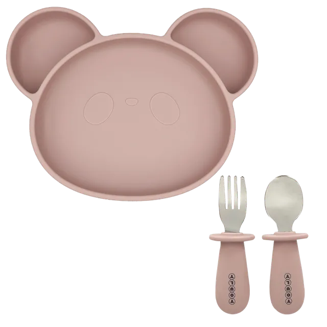 Youly Set Pappa Orso piatto ventosa rosa con posate