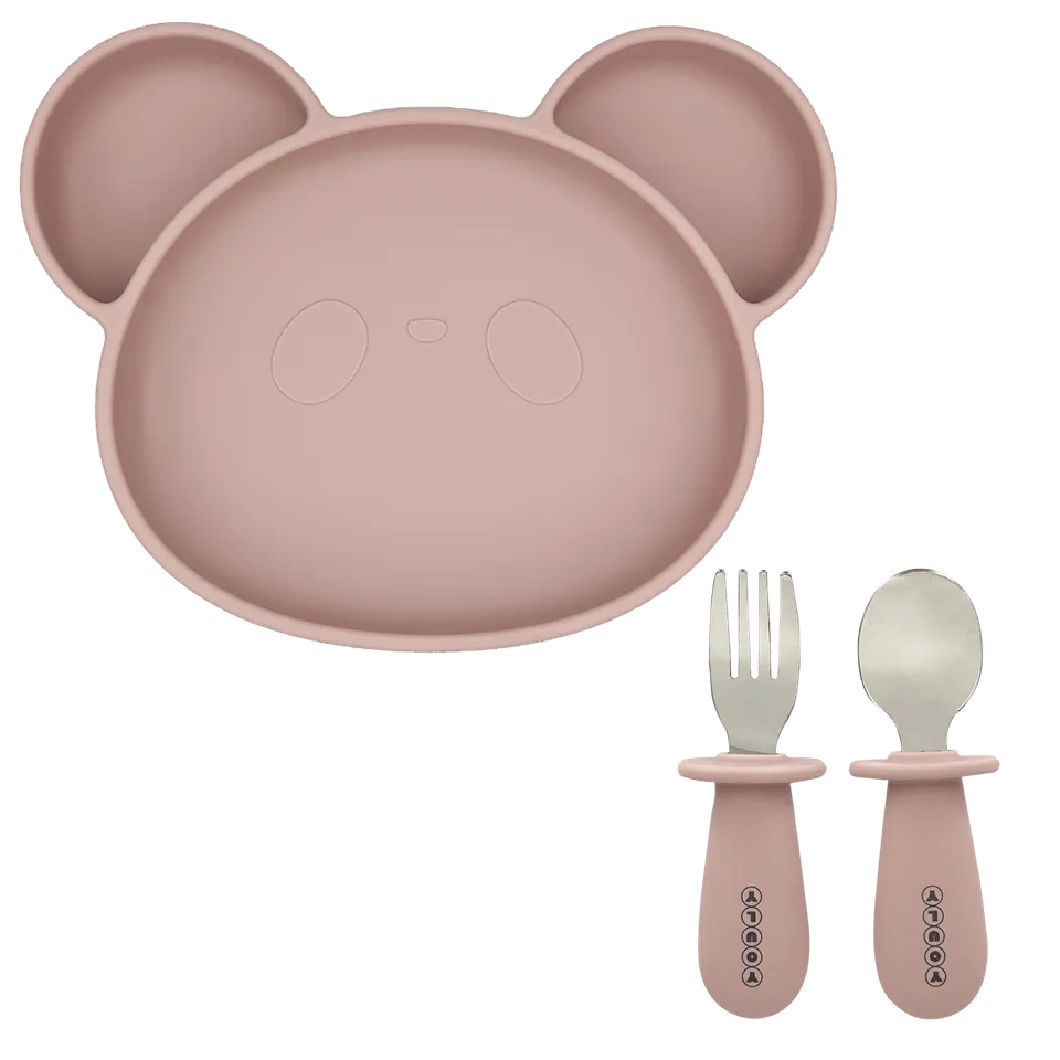 Youly Set Pappa Orso piatto ventosa rosa con posate
