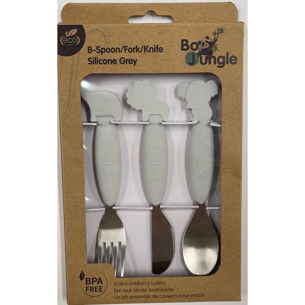 BoJungle Food & Drink set posate silicone bimbo grigio