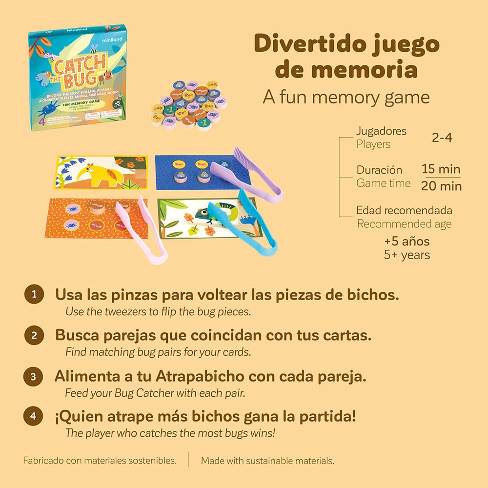 Miniland Catch The Bug Gioco Tavolo Insetti Legno 5 Anni